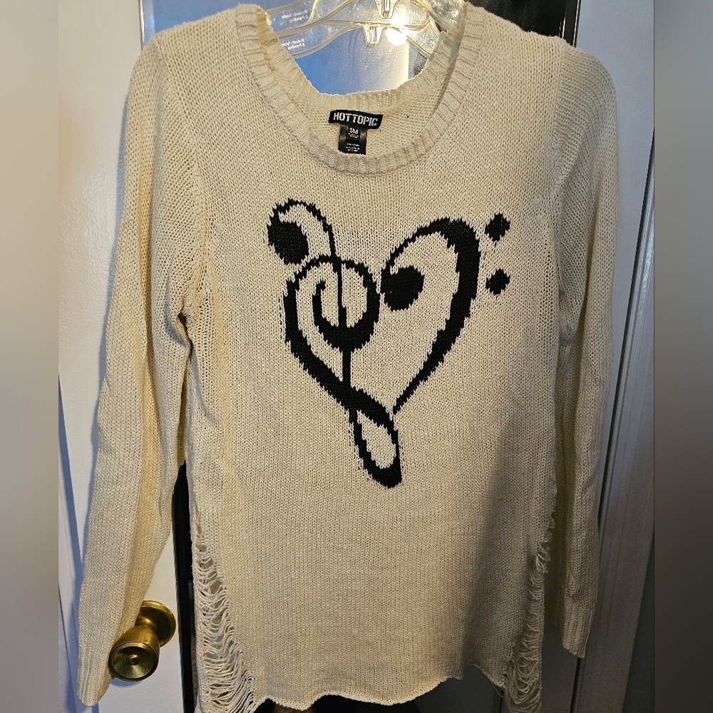 Cream treble and bass cleft heart sweater